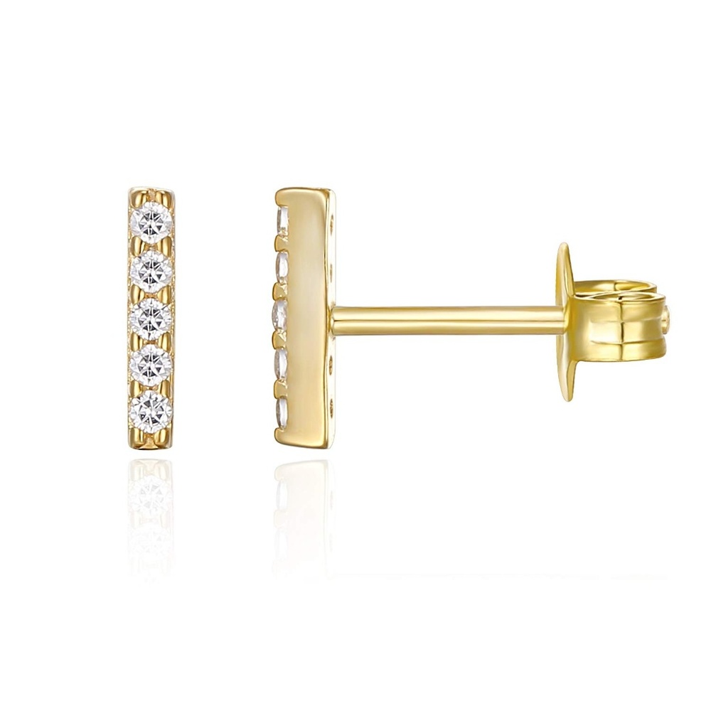 14K Gold Plated Simulated Diamond Mini Bar Earring